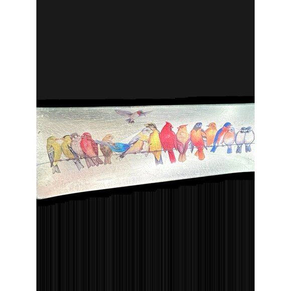 Vintage Birds of a Feather Metallic Back Painted Glass 18" Rectangle Server - Picture 1 of 7